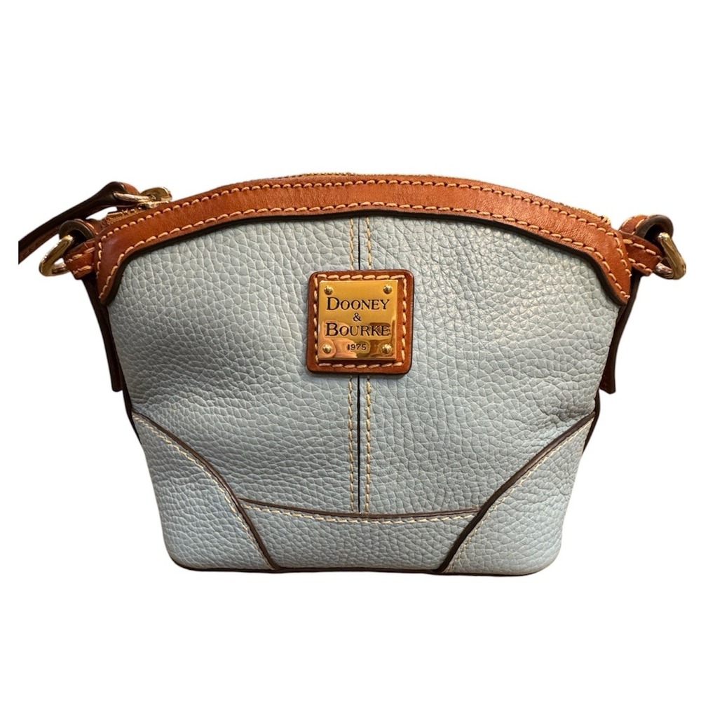 light blue Dooney & Bourke Pebble Grain Mini Domed Crossbody Brown Leather Trim